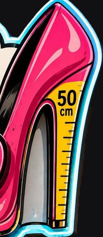 Il righello giallo con la scritta 50 cm disegnato lungo il tacco del logo